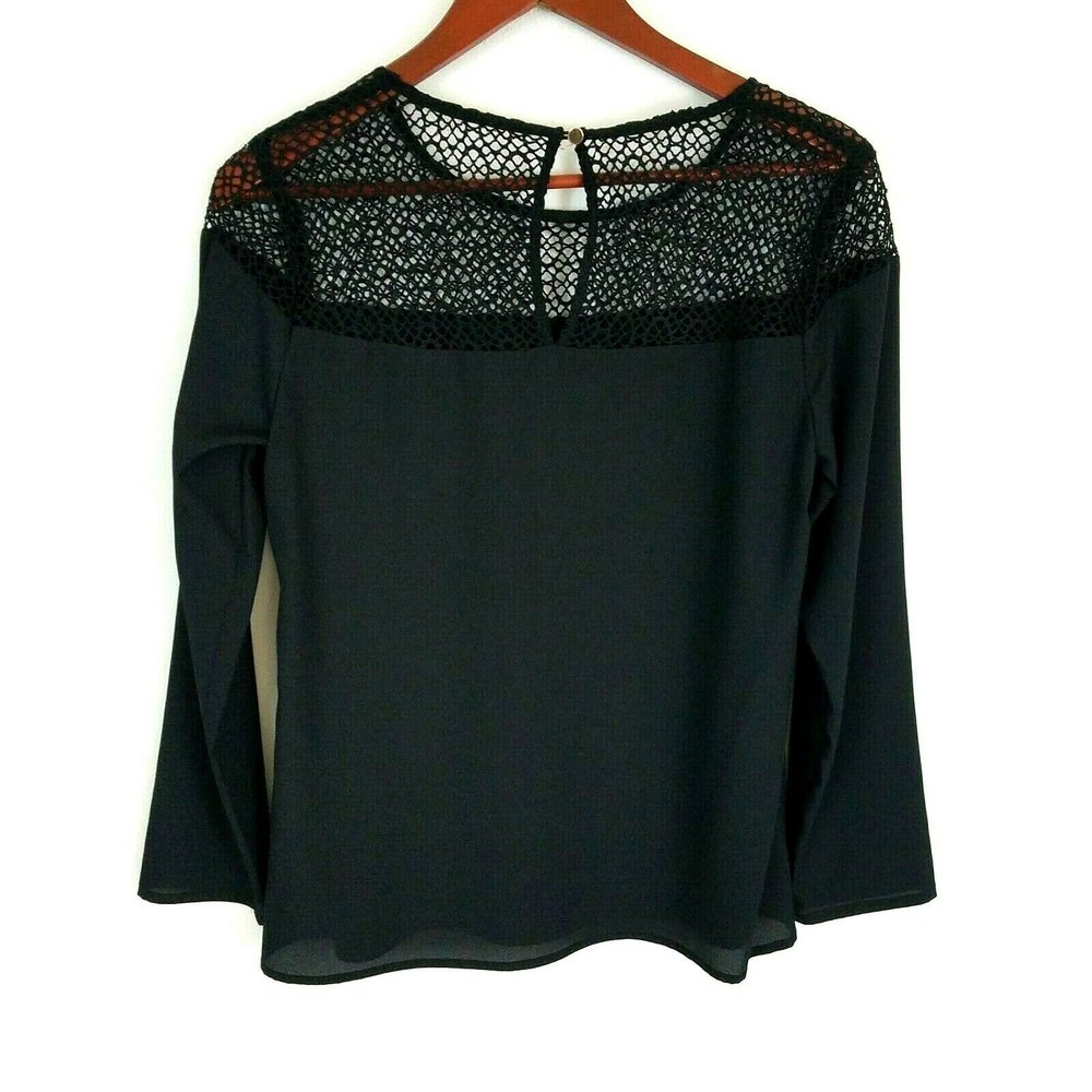 GIANNI BINI Women’s Size Small S Long Sleeve Black Top Blouse Lace Detail Sexy